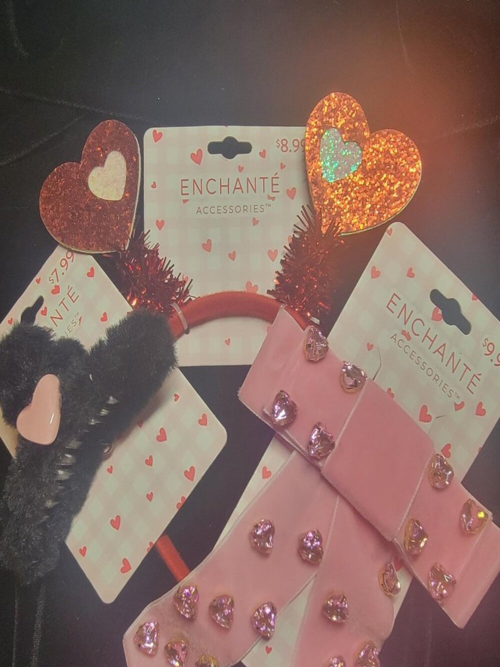 Enchanté Valentine's Hair Accessories BUNDLE NWT Bow Barrette Claw Clip Heart He